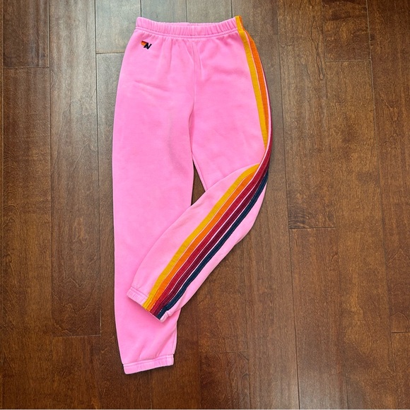 Aviator Nation Other - Aviator Nation Kids Pink Sweatpants with Rainbow Stripe, Size 14